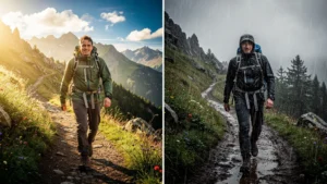Photo réaliste du trajet entre Auzat et refuge Pinet sous pluie et temps sec, mesure de durée sur deux jours