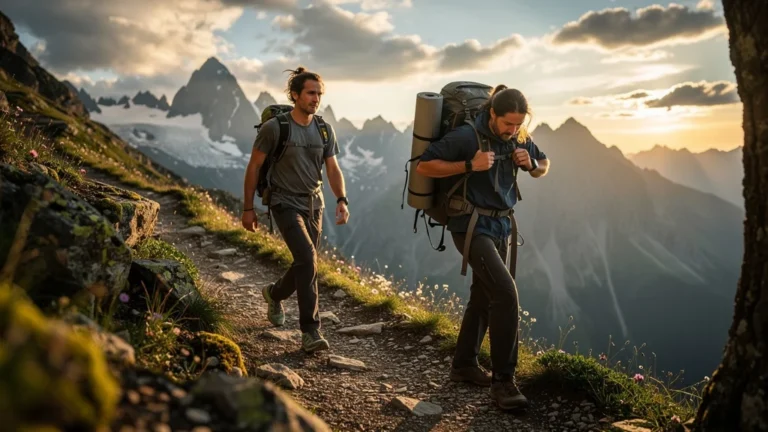 Hiker retracing the Abellonet trail with lightweight then bivouac backpack, showcasing dual outdoor adventure styles