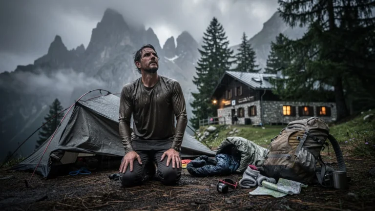 Bivouac raté sous la pluie à 300m du refuge en août, météo matinale négligée, camping abandonné