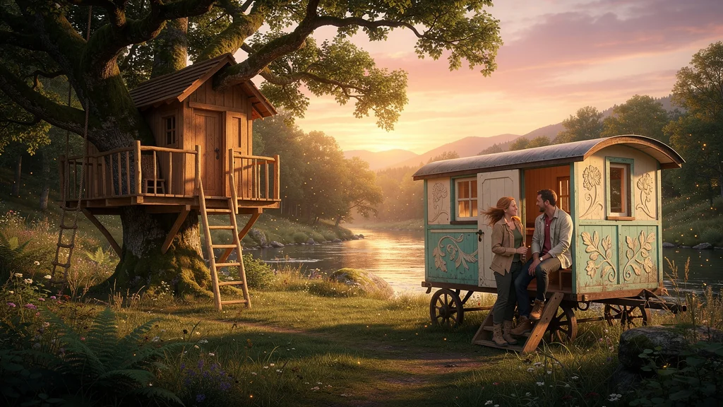 Cabane perchée et roulotte en Ariège pour un week-end nature, ambiance chaleureuse et paisible en forêt