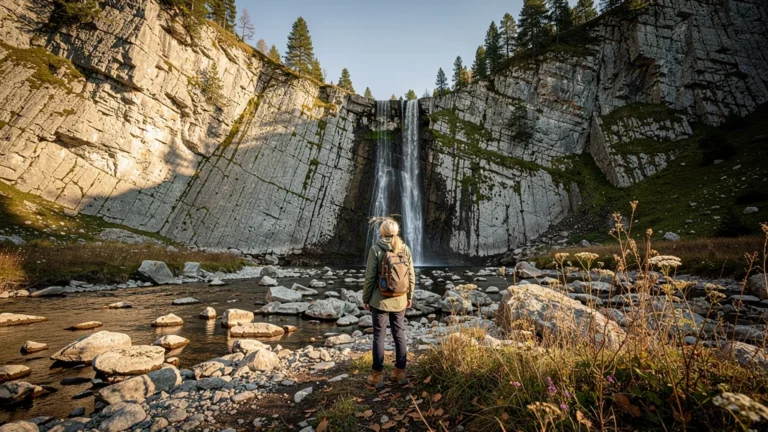 Cascade du Couserans presque à sec après un été trop sec, rivière asséchée en montagne