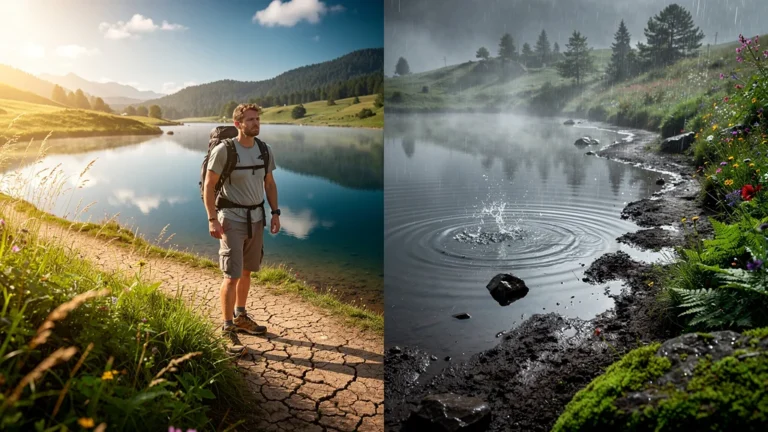 Comparaison photographique en 8K du temps de marche autour de l’étang de Bethmale entre saisons sèche et humide