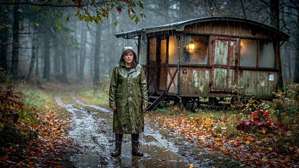 Erreur à 80€ à cause de l'accès sous la pluie d'automne près d’une roulotte en forêt
