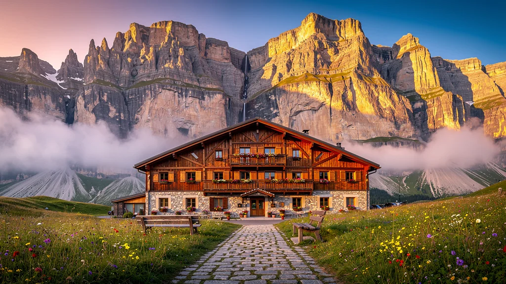 Hôtel du Cirque de Gavarnie au lever du soleil, panorama montagneux et confort authentique