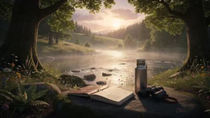 Paysage naturel lumineux au coucher du soleil symbolisant un mois de découverte avec guerlais