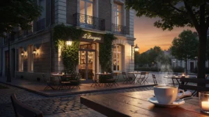 Façade lumineuse et accueillante du restaurant Le Bourgeois à Nantes au coucher du soleil
