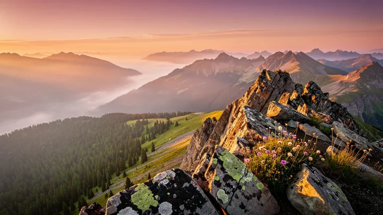 Lever de soleil au pic de Montcalm illuminant un paysage montagneux naturel et grandiose